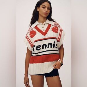 Maeve Tennis V-Neck Button-Up Twofer Sweater Vest